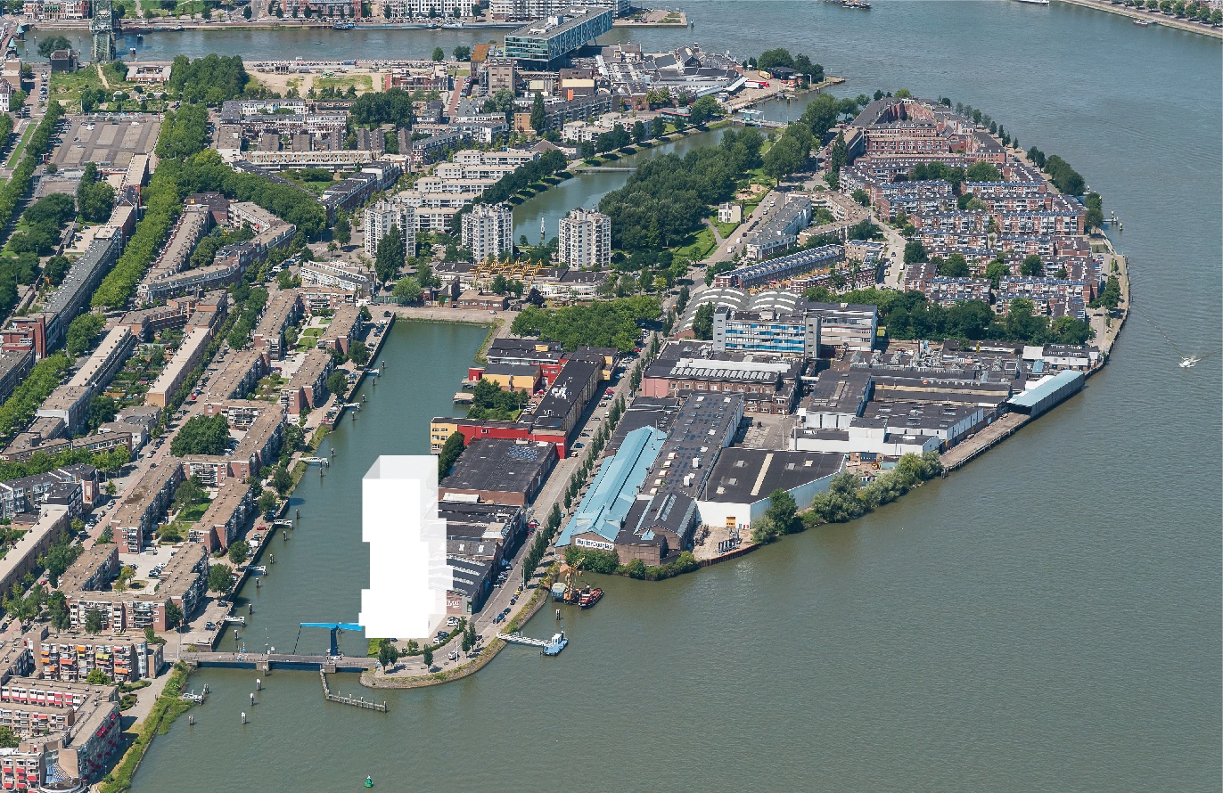 luchtfoto Feijenoord met aanduiding waar het project Piekstraat ligt